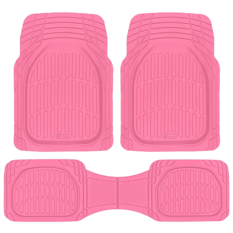 Carbella Pink Car Floor Mats - FlexTough Deep Dish Rubber All Weather Protection for Cars SUV Trucks Automotive Accessories