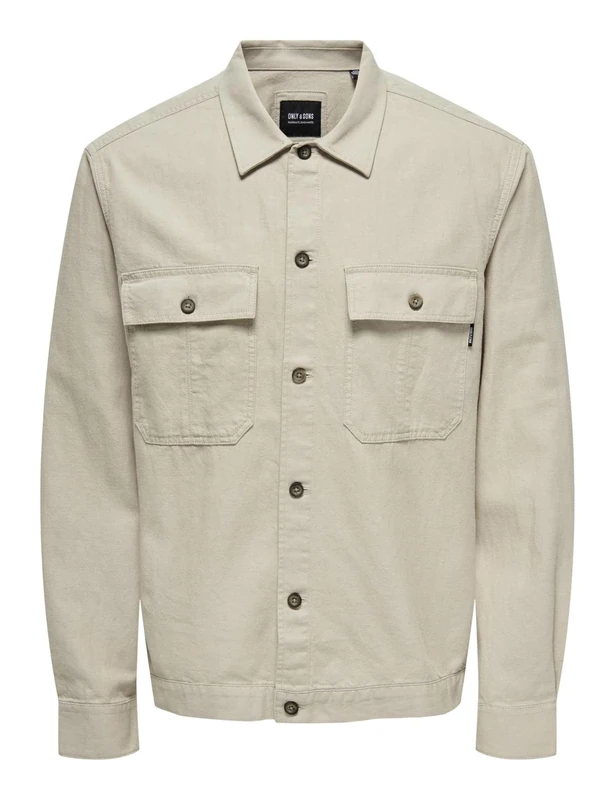Only & Sons Mens Onskennet Linen Overshirt Noos Short-Sleeved Shirt, Silver Lining, XL UK