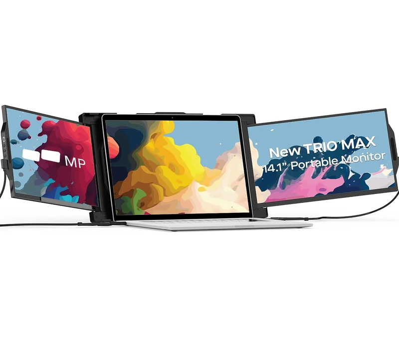 New Mobile Pixels Trio Max Portable Monitor, 14.1" Triple Monitors for 15''-17.3'' Laptops (Built-in Kickstand), USB A/Type-C FHD Laptop Screen Monitor(Optional Magnets), Windows/Android/macOS/Switch - Image 1
