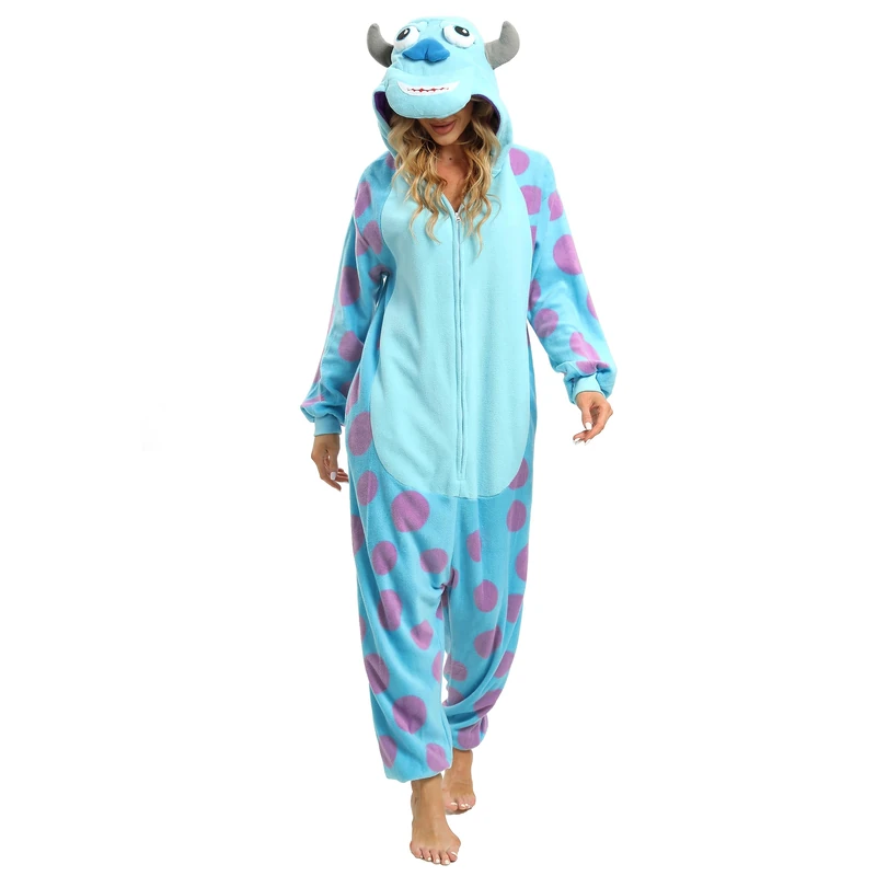 BGOKTA Halloween Animal Onesie Pajamas for Adults Stitch Costume Cosplay Homewear One Piece, Sulley Sullivan, L - Image 1