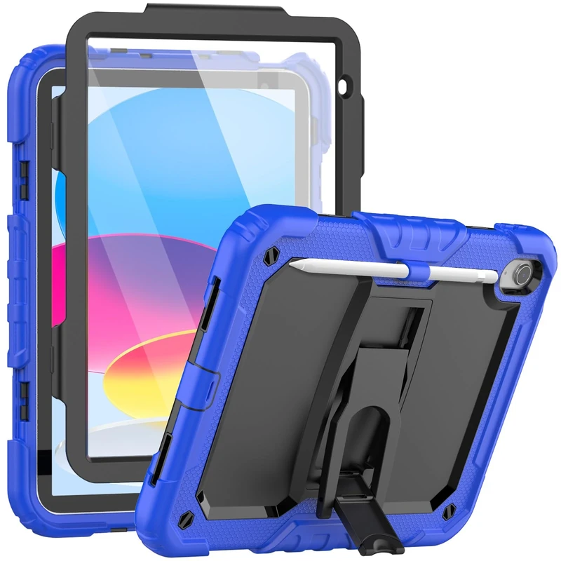 SEYMCY Shockproof Case for iPad A16 11th Generation 11 inch 2025/iPad 10th Generation 10.9 inch 2022, Full-body Protection Case with Screen Protector, Built-in Folding Stand, Pencil Holder, Blue