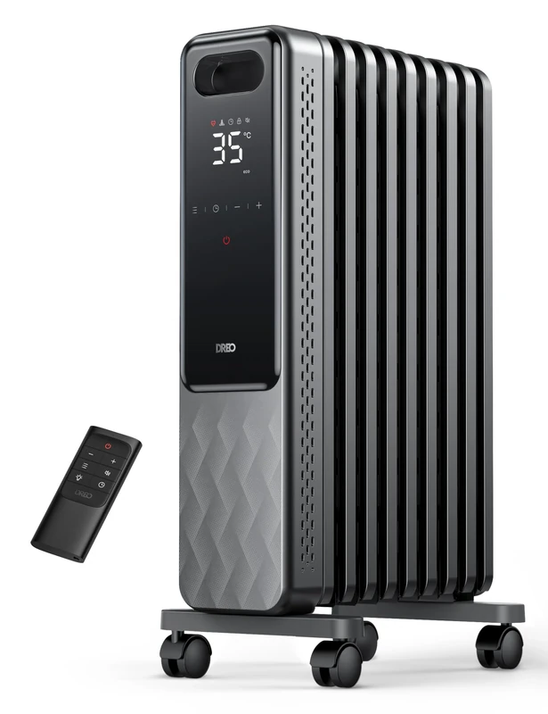 Dreo 9 Fins Oil Filled Radiator, 2000W Silent Electric Heaters for Home, Free Standing, Overheat & Tip-Over Protection, Digital Thermostat, Child Lock, 24H Timer, Quiet