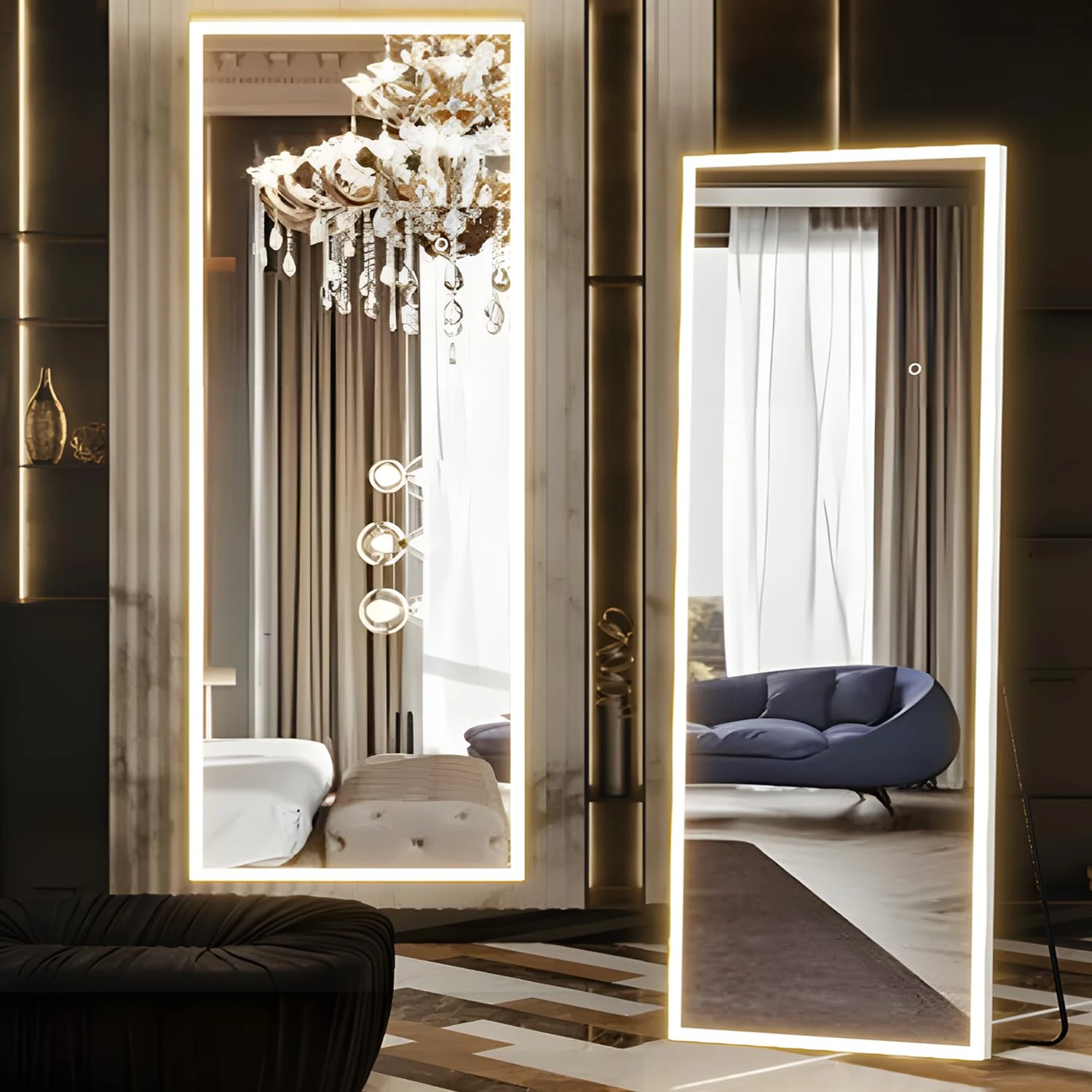 NEUWEABY Full Length Mirror with Lights, 63"x20" Full Body Mirror with Light, Lighted Floor Mirror, LED Full Length Wall Mounted Dimming & 3 Color Lighting for Bedroom, White