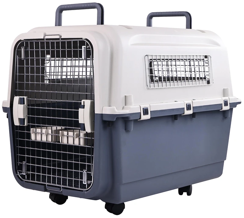 Elevon Plastic Kennels Pet Carrier Rolling Plastic Airline Approved Wire Door Travel Dog Crate, Large (30.7" L x 21.3" W x 22.8" H)