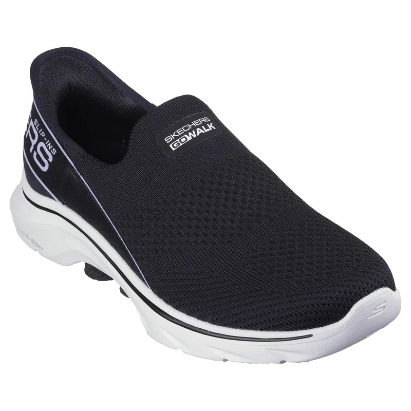 Skechers Women's Go Walk 7 Mia Slip-On Sneakers, Black Textile/White Trim, 3 UK