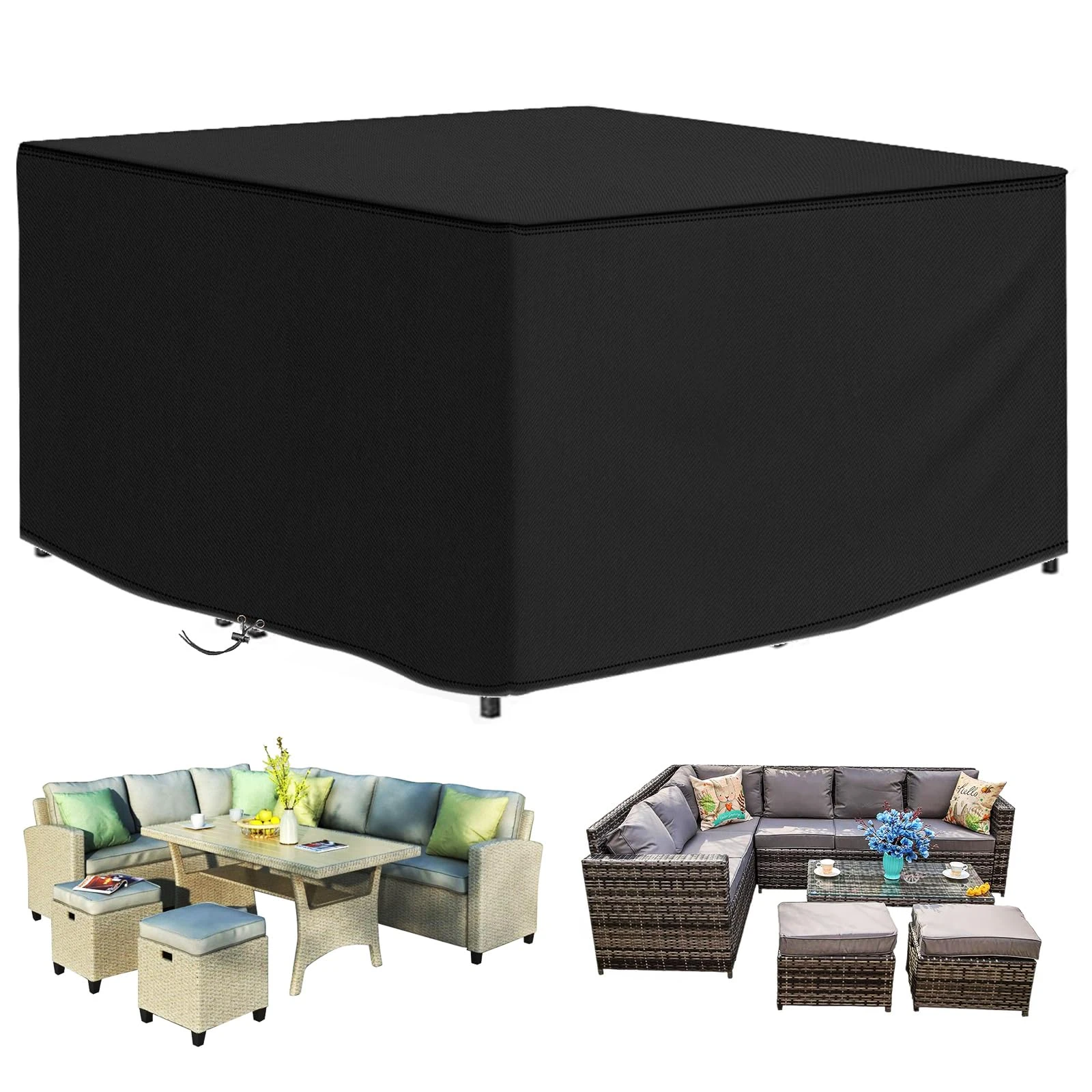 Funshot Garden Furniture Covers Waterproof, 300x300x90 cm, Large Outdoor Furniture Cover, 420D Oxford Fabric Patio Rattan Furniture Covers Waterproof for Table and Chairs Set, Rattan Sofa Set