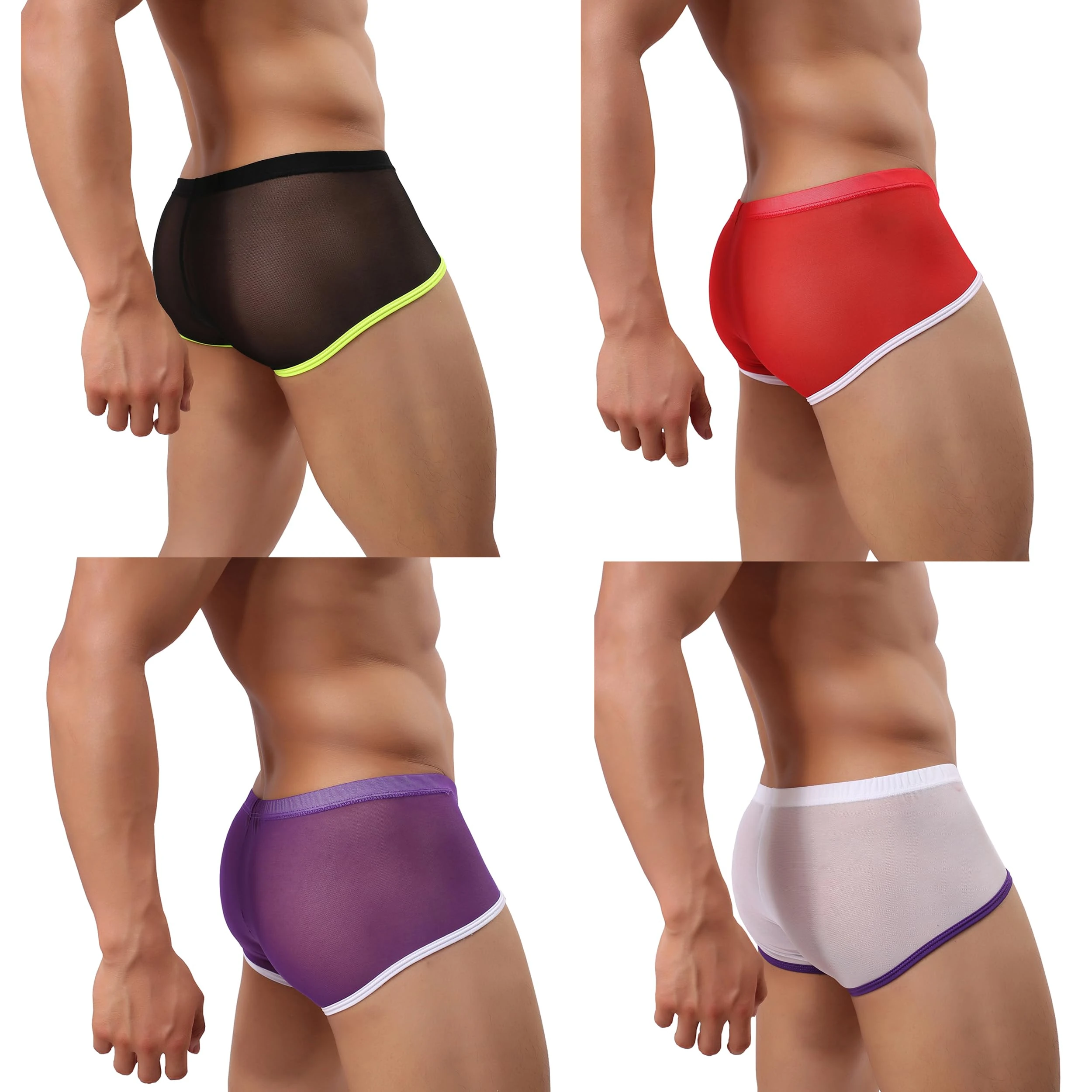 Drelaar Men's Comfortable Silky Underwear Trunks Sexy Translucent Boxer Shorts Medium 4-Pack Multicolor