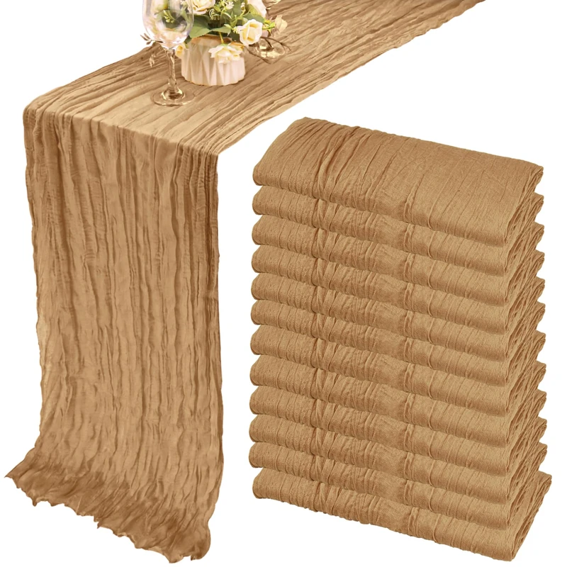 12 Pack 13Ft Cheesecloth Table Runner 35x157 Inch Boho Gauze Table Runner Cheese Cloth Long Table Runner Rustic Table Runner for Wedding Bridal Shower Birthday Party Table Decor (Nude)