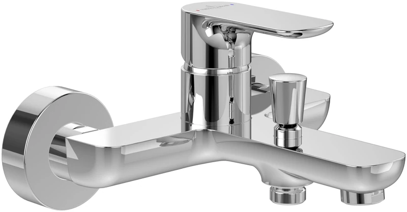 Villeroy & Boch O.novo Surface-Mounted Bath tap, Bath tap with Back Flow Prevention and Switching Feature, Water-Saving Bath Mixer tap, Round, Chrome