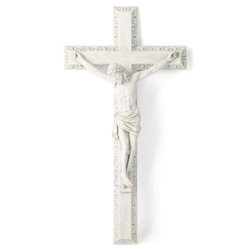 BC Catholic Crucifix Wall Cross, Jesus Christ Wall Decor for Elegant Modern Home, Devout Gift for Youngs, Religious Gifts Home Decor, Grey White Stone Finish 12" H Hand Painted by Buildclassic