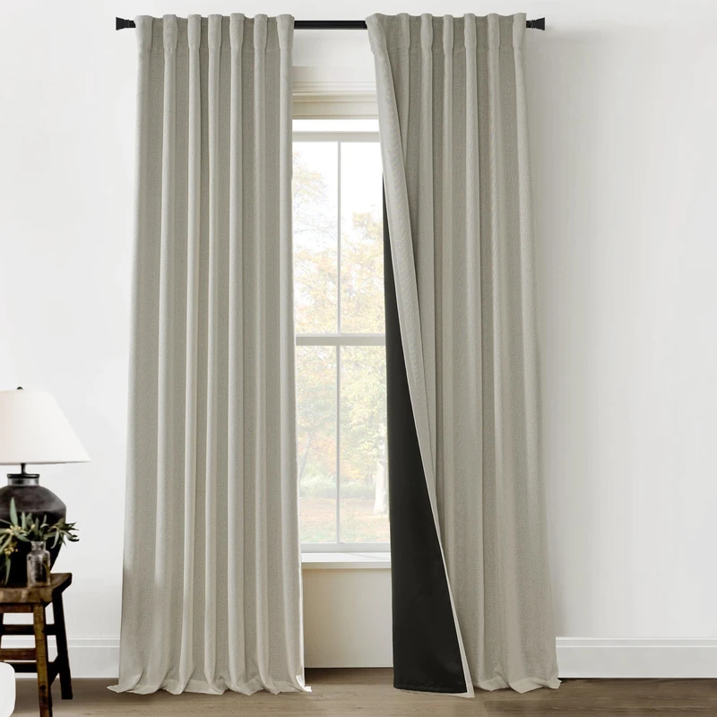 Light Grey Curtains 108 Inches Long for Livingroom 2 Panel Sets No Grommets Back Loop Pretty Blackout Earth Tone Heat Sun Blocking Curtains for Family Room,Greige