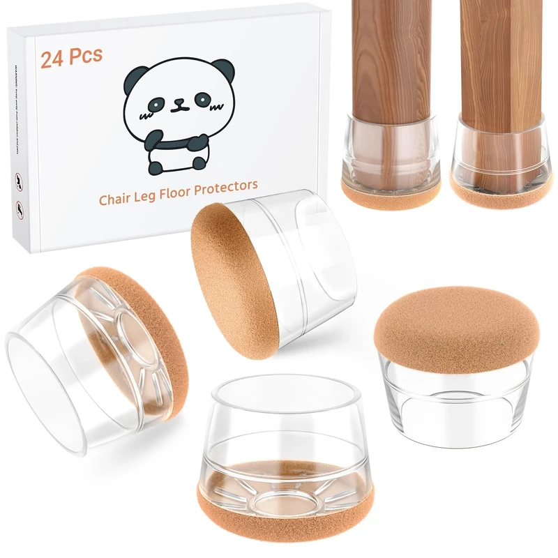 Meldel Chair Leg Floor Protectors Medium Size 24PCS - Furniture Felt Silicone Integrated Chair Foot Covers/Clear-Transparent/Rubber - Protect Floors from Scratches,Reduce Noise