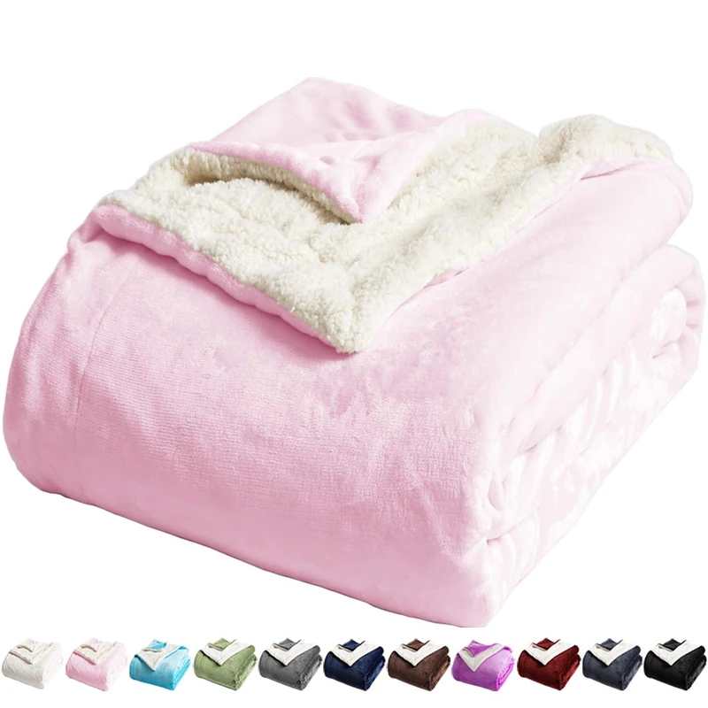LBRO2M Sherpa Fleece Bed Blanket Fuzzy Plush Warm Super Soft Cozy Fluffy Microfiber Couch (Pink, Twin(65x90 Inches))