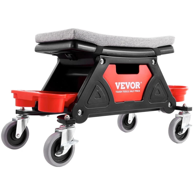 VEVOR Mechanics Stool, 300 LBS Capacity Rolling Mechanic Seat with 4" Wheels, with Three Slide Out Tool Trays and Drawer, Heavy Duty Roller Creeper Seat for Home Garage DIY Automotive