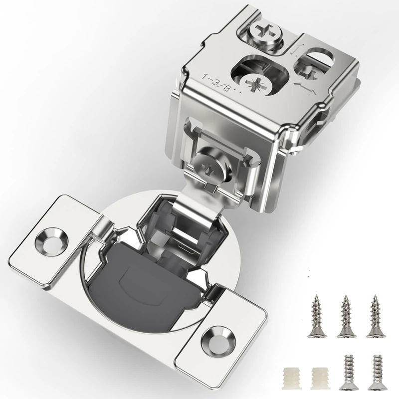 Furniware 50 Pieces 1-3/8 inch Overlay Soft Close Hinges for Kitchen Cabinet Hinges Satin Nickel Hidden Hinges Soft Closing Cabinet Hinges Stainless Steel Concealed Hinge self Closing 105 Degree