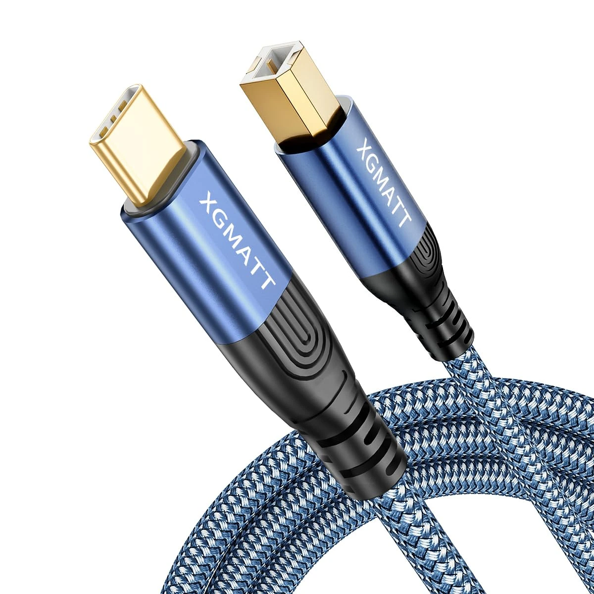 XGMATT USB B to USB C Cable 2M, Type B 2.0 Braided Data Lead for HP/Epson/Canon Printer, Scanner, Compatible With iMac, XPS, Acer, ASUS Laptops, MacBook Pro