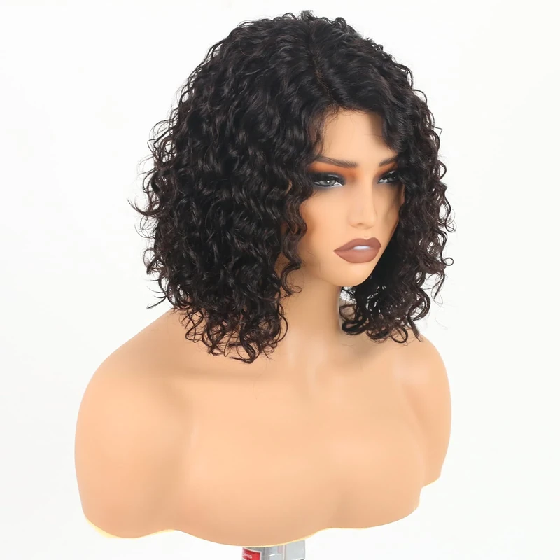 Bob Wigs Human Hair Curly Lace Front Glueless Wig for Black Women Front Wigs Human Hair Pre-Cut HD Lace 180% Density Short Side Part Curly Deep Wave Wigs Human Hair 35.6 cm