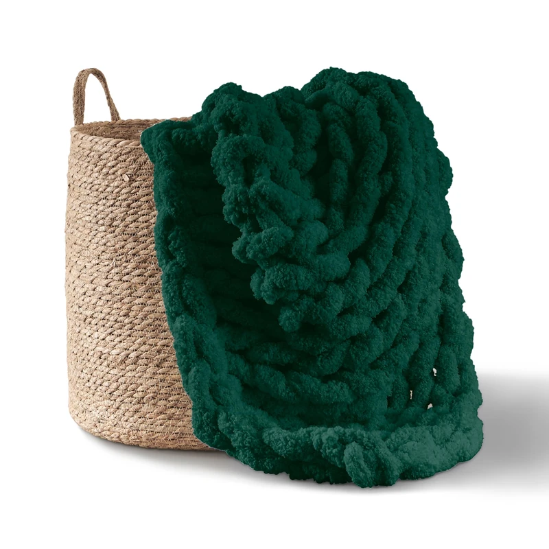 Adyrescia Chunky Knit Blanket Throw | 100% Hand Knit with Jumbo Chenille Yarn (50"x60", Forest Green)
