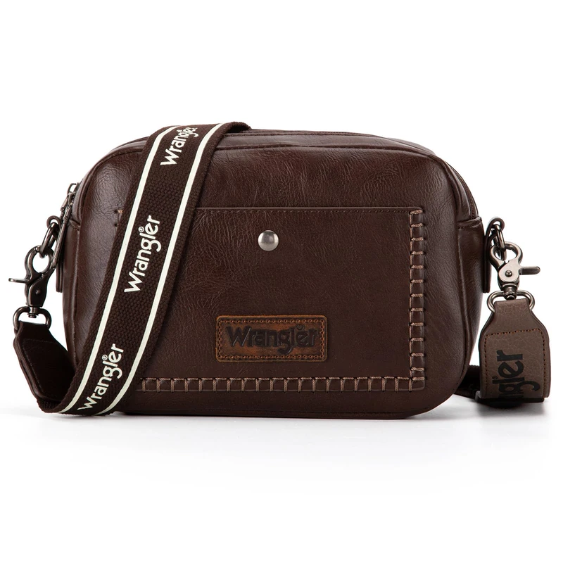 Wrangler Crossbody Purses for Women Trendy Camera Snapshot Bag with Wide Strap, Double Layer Coffee, S - Image 1