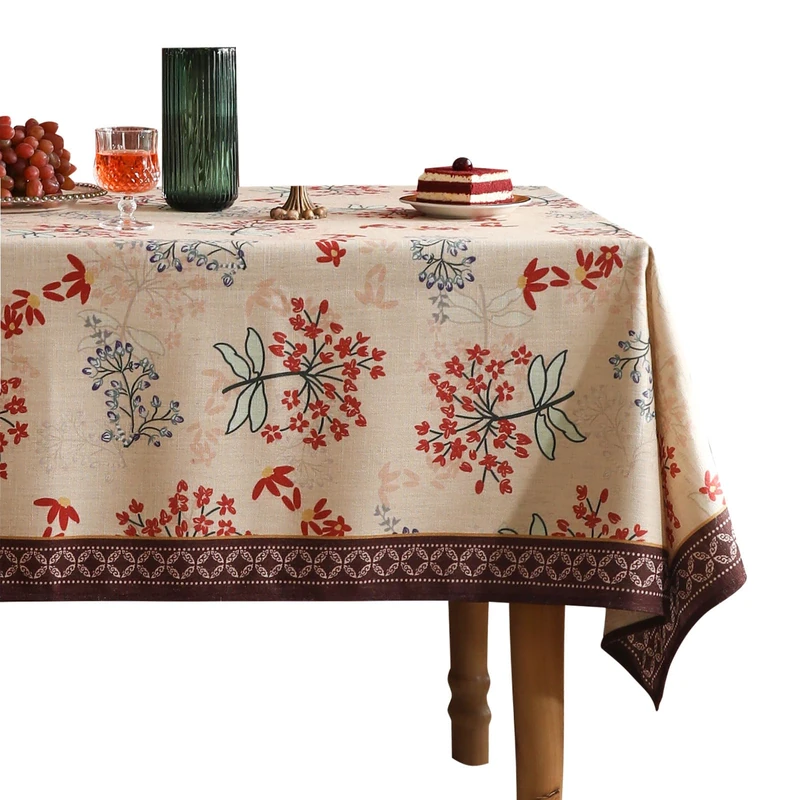 patdrea Designer French Linen Square Table Cloth,Vintage Red Floral Breathable Dacorative Tablecloth,Small Fall Table Cover for Kitchen Dining,Christmas,Holiday,Thanksgiving,67"x67"-Newmari