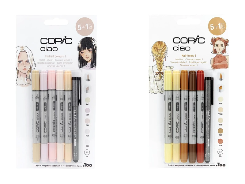 Copic Ciao Coloured Marker Pen - 5+1 Bundle, Hair Tones 1 And 2 Themed Sets, For Art & Crafts, Colouring, Graphics, Highlighter, Design, Anime, Professional & Beginners, Art Supplies, Colouring Books
