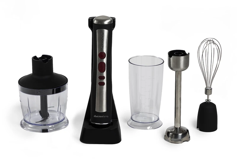 Melchioni Family | Rechargeable Wireless Immersion Blender, Set with Beater, Chopper, Blender and Measuring Cup 600 ml, Zoe Model, Black