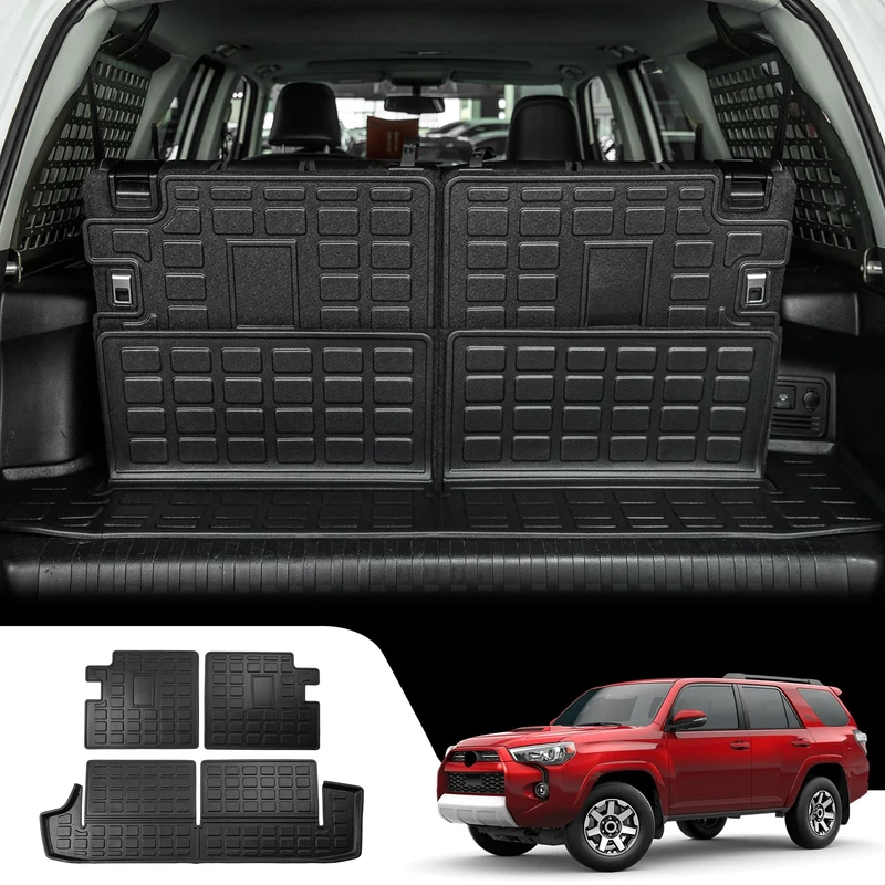 Dattumar Cargo Mat Compatible with 2010-2024 Toyota 4 Runner 7 Seat Cargo Liner Trunk Mat TPE Back Seat Cover Protector 2023 4Runner Accessories (Fit 7 Seat,Trunk Mat+3rd Row Backrest Mats)