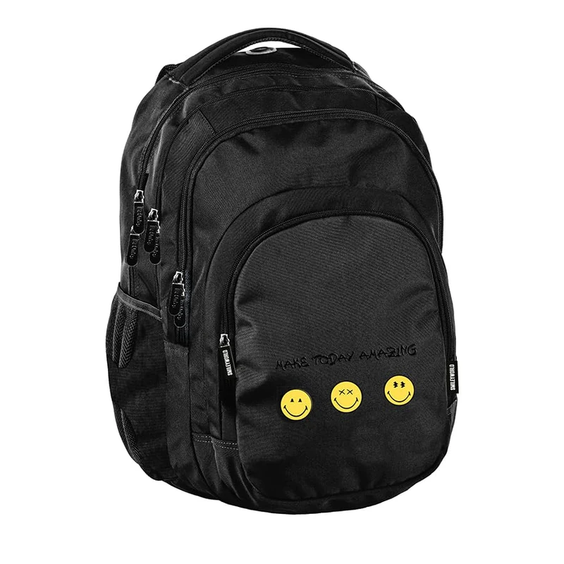 PASO SM23LB-2706, SMILEY BeUniq School Backpack, Black, Black/White, 41 x 30 x 24 cm, Designer