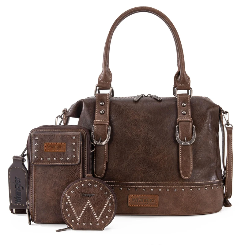 Wrangler 3Pcs Doctor Bag Set for Women, Top Handle Satchel Cell Phone Purse Handbags Hobo Bags, Eye-catching Coffee, One Size