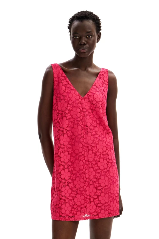 Desigual Women's Vest_lace Dress, red, XL