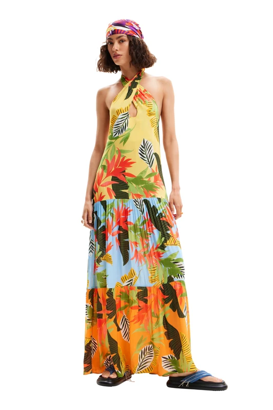Desigual Women's Tropical Halter Neck Maxi Dress, Material Finishes, L