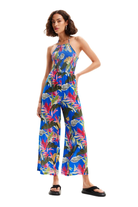 Desigual Women's Swim_Jumpsuit Tropical Pa One Piece Swimsuit, Blue, L