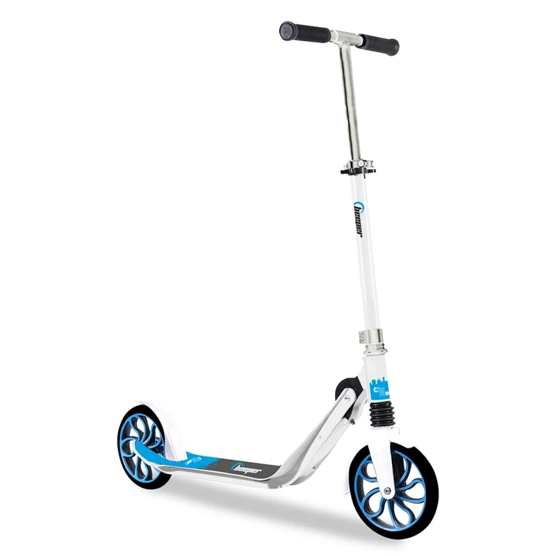 BEEPER - Teenager & Adult Scooter 8'' Wheels Front Suspension City Scoot with or without Front Brake - with Front Brake, Color - White