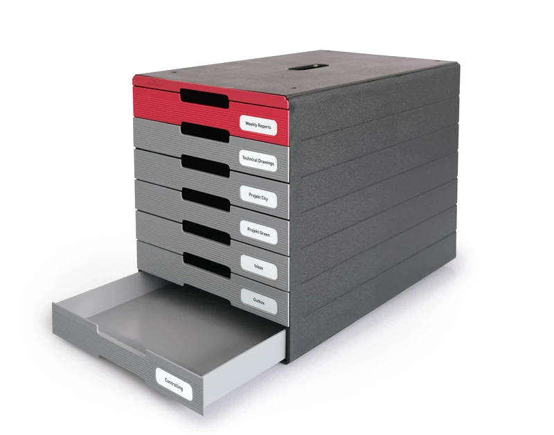 Eco-Friendly Drawer Box Idealbox Pro with 7 compartments - Includes Draw Labels for Organisation Anthracite or Red
