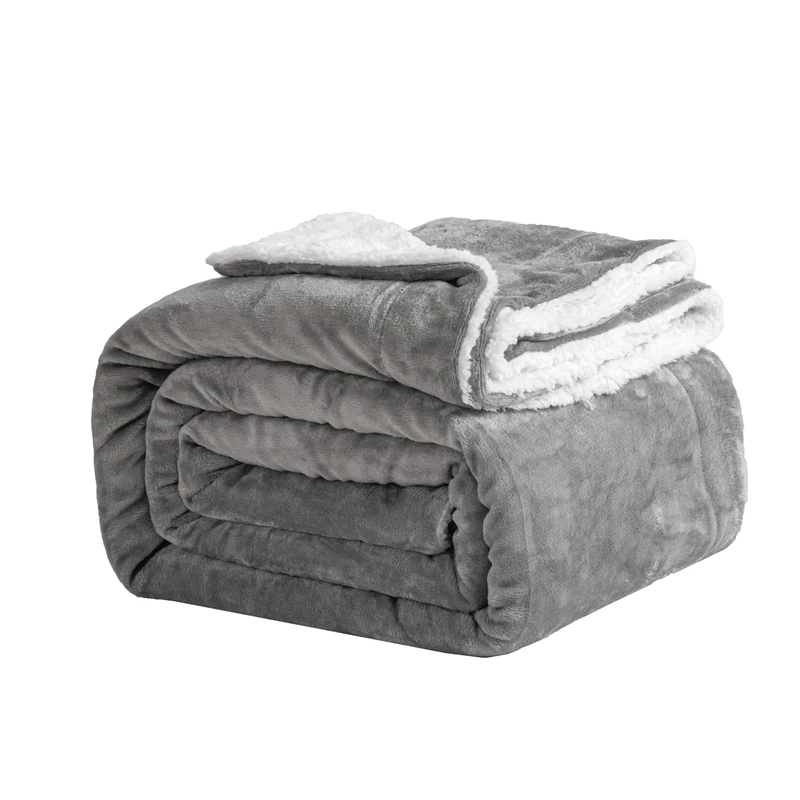 Good Nite Bed Throw Blanket 130x150cm Sherpa Flannel Blankets Fleece Fluffy Throw Lightweight Microfiber Solid for Sofa (Grey, Single)