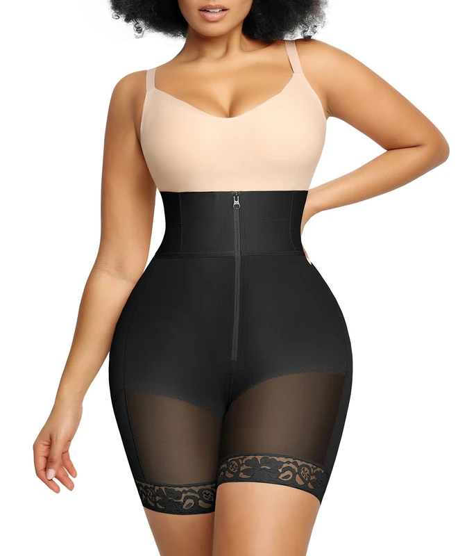SHAPELLX High Waisted Body Shaper Shorts Shapewear for Women Tummy Control Thigh Slimming Slip Shorts Butt Lifting Shapewear, B1-black-zipper Closure, XL