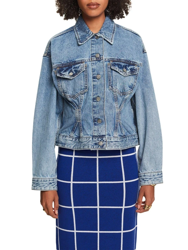 ESPRIT Women's 034ee1g312 Jacket, 903/Blue Light Wash, 22