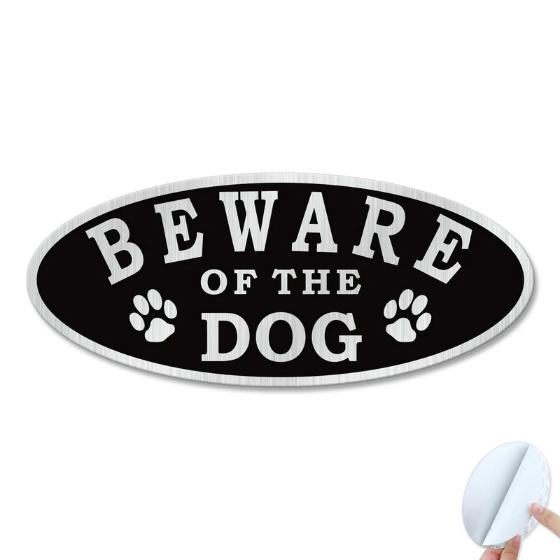 SINMAO Beware of The Dog Signs for Home Gates Yard or Fenced with Sticker Aluminium Metal Signage 7x3 Inches, Dog Sign Sticker, Beware of Dog Signs for Door Indoor or Outdoor