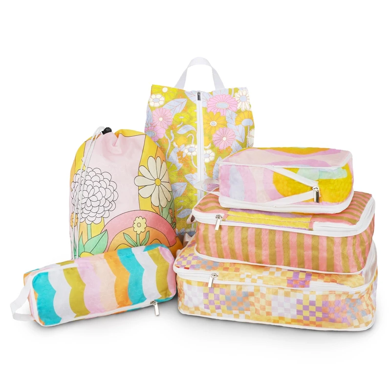 6 Pcs Compression Packing Cubes, Packing Cubes for Travel, Waterproof Luggage Organizer Bags Set, Cute Packaging Cubes for Women Kids Backpack Carry-Ons