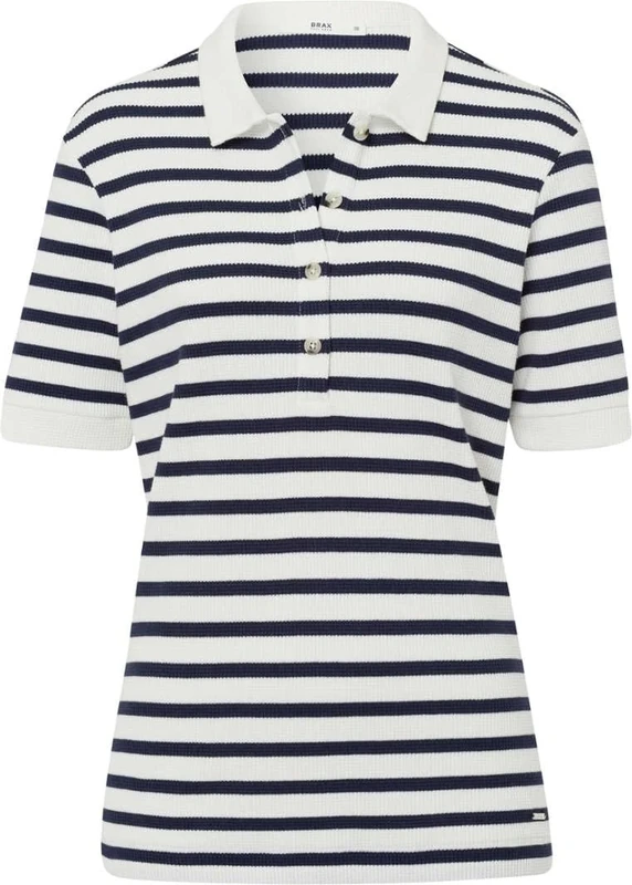 BRAX Women's Style Cleo Structured Striped Polo Shirt, Indigo, 16