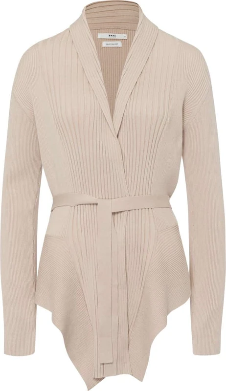 BRAX Women's Style Alia Fine Rib Knit Cardigan Sweater, Light Sand, 22