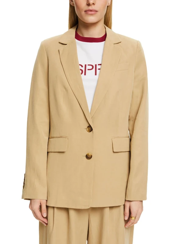 ESPRIT Women's 024ee1g316 Blazer, 270/Beige, 8