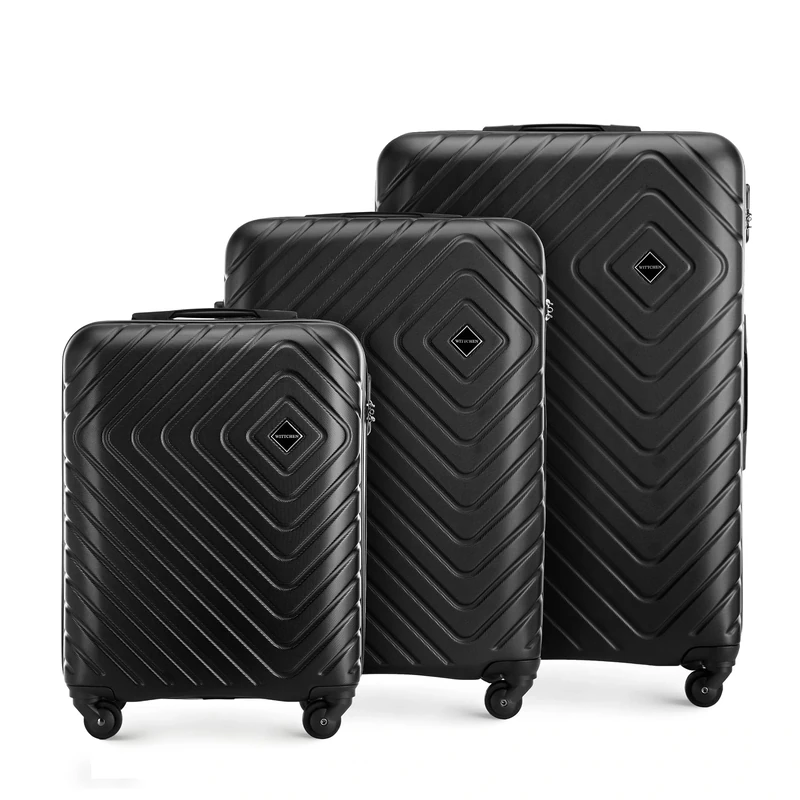 WITTCHEN Cube line Luggage Set of 3 suitcases Geometric Textured ABS Telescopic Handle Combination Lock 4 Wheels Size (S+M+L) Black