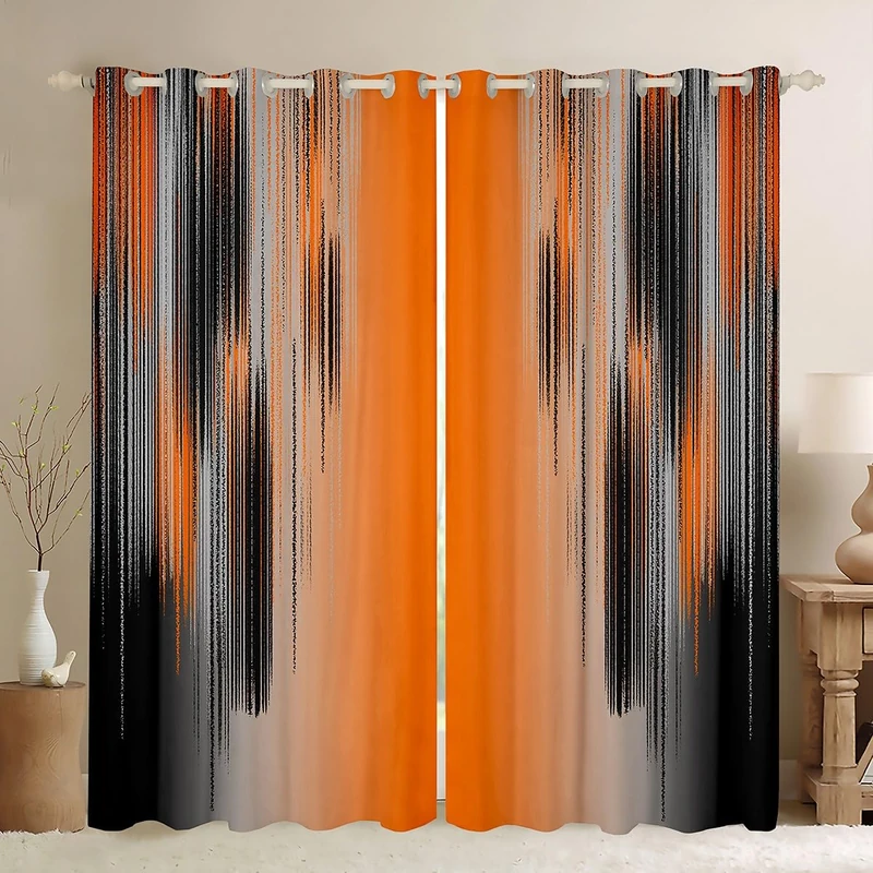 jejeloiu Orange and Black Curtains for Bedroom Living Room (2 Panels, 52 x 84 Inch) Modern Art Blackout Curtains for Kids Adults Messy Rust Darkening Drapes Gradient Stryle Window Treatments