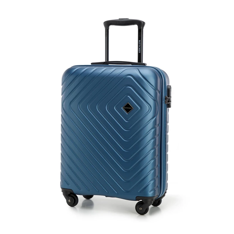 WITTCHEN Cube line Cabin Suitcase Hand Luggage Small Suitcase Geometric Textured ABS Telescopic Handle Combination Lock 4 Wheels Size S Dark Blue
