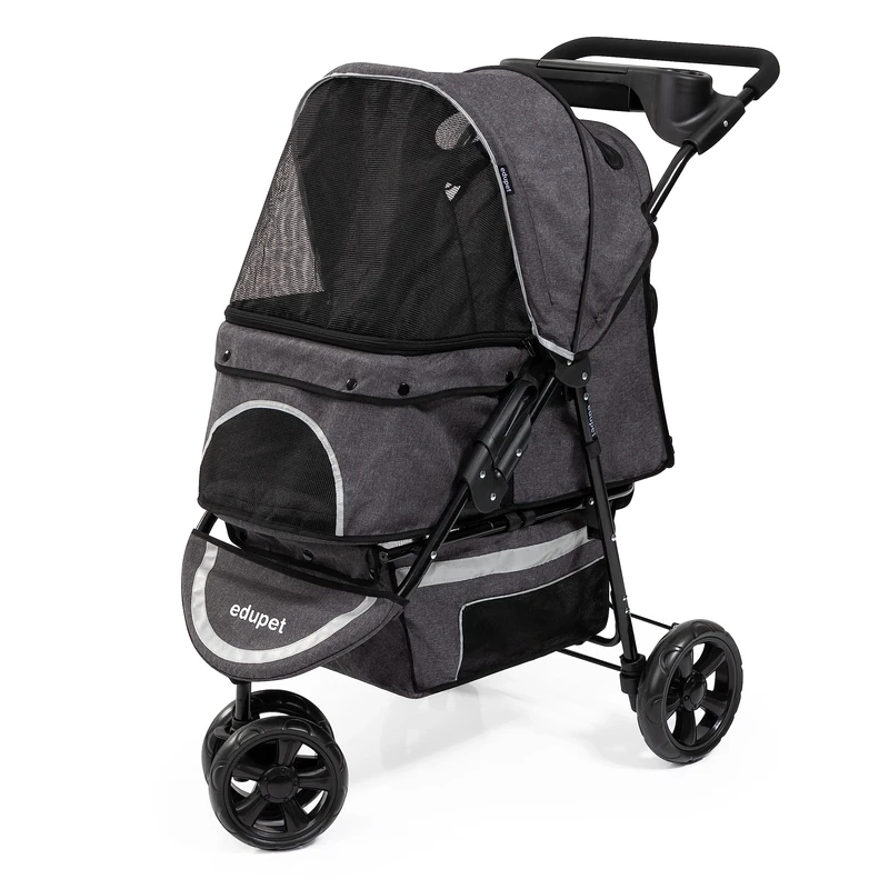 Edupet 06601AA Dog stroller, double wheel, seat belt, extra mattress, integrated basket, foldable - Image 1