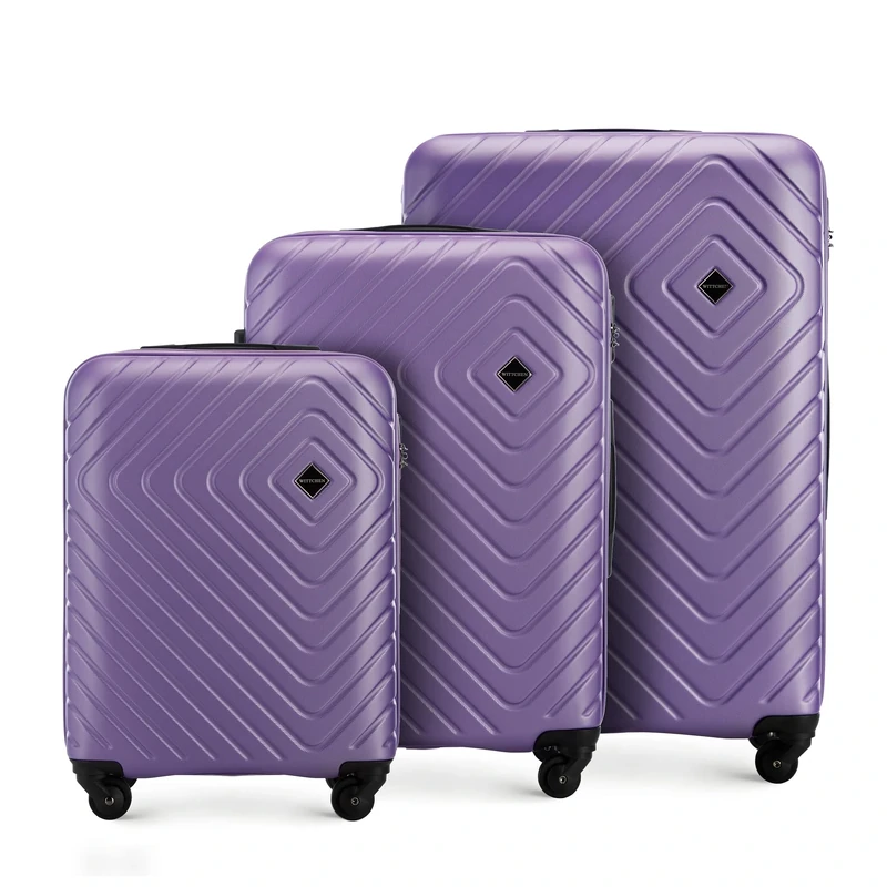 WITTCHEN Cube line Luggage Set of 3 suitcases Geometric Textured ABS Telescopic Handle Combination Lock 4 Wheels Size (S+M+L) Violet