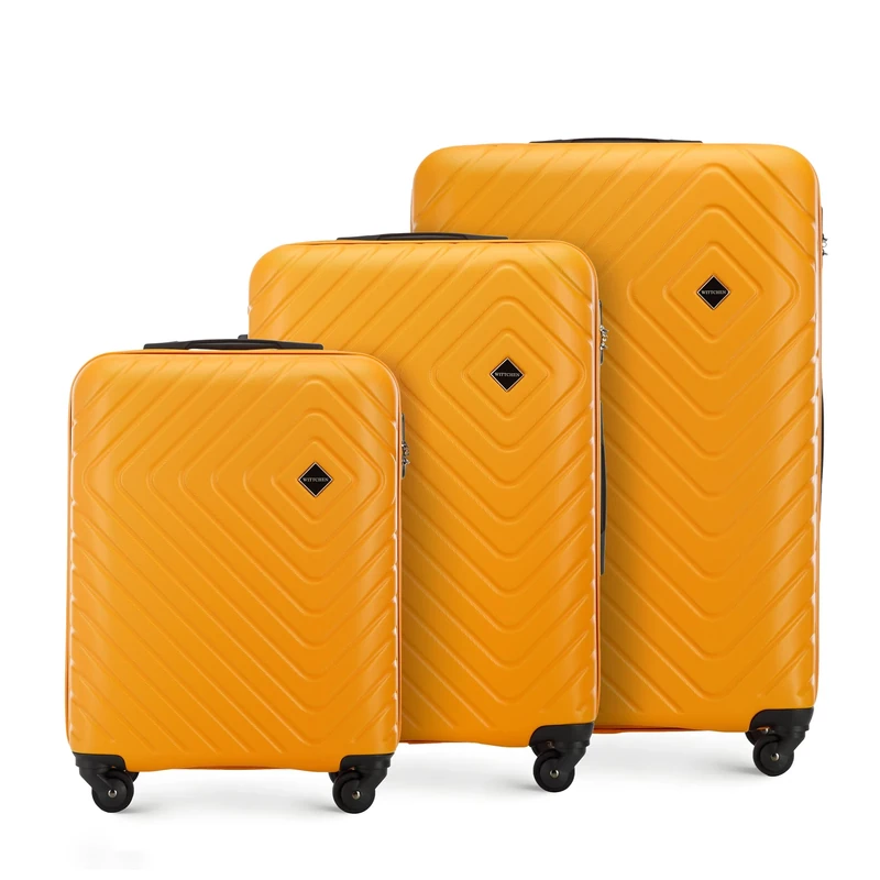 WITTCHEN Cube line Luggage Set of 3 suitcases Geometric Textured ABS Telescopic Handle Combination Lock 4 Wheels Size (S+M+L) Orange