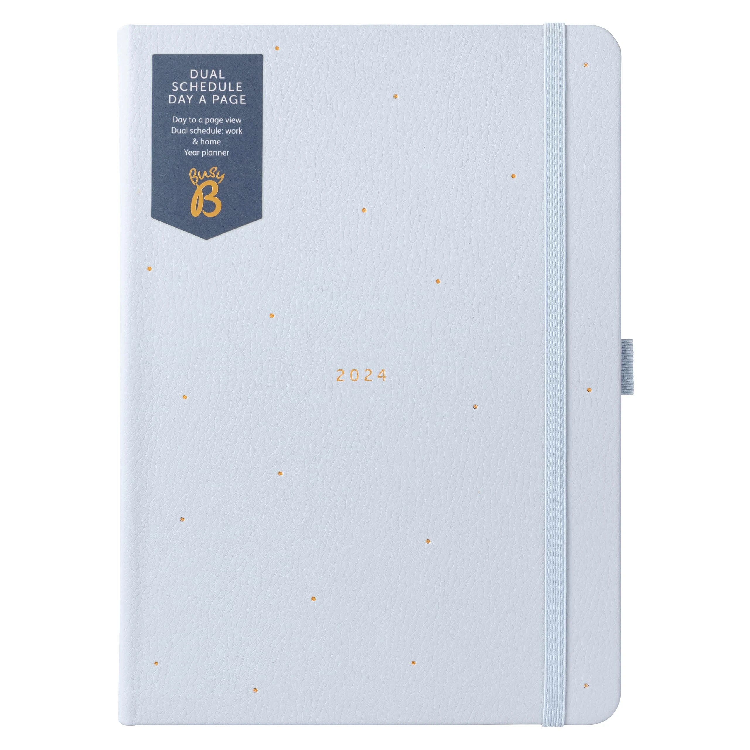 Busy B Dual Schedule Day A Page Diary January to December 2024 - A5 Cloud Blue - Faux Leather Daily Planner with Space for Two Schedules, Lined Pages, Notes and Year Planner