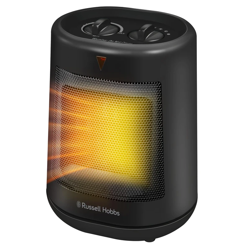 Russell Hobbs 2000W/2KW Electric Heater in Black PTC Ceramic Space Heater, Portable Oscillating 2 Heat Settings Overheat Protection, Adjustable Thermostat 10m2 Room Size RHFH1008B, 2 Year Guarantee